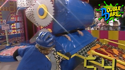 A kid completes a messy obstacle in Double Dare [gif]