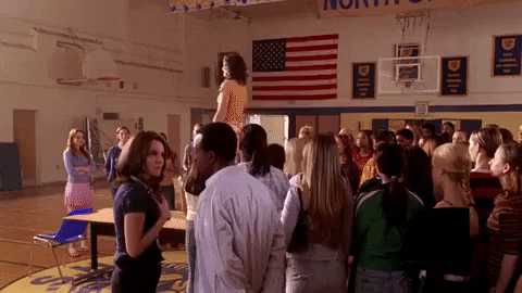 A trust fall goes wrong and someone falls on the floor (mean girls gif)