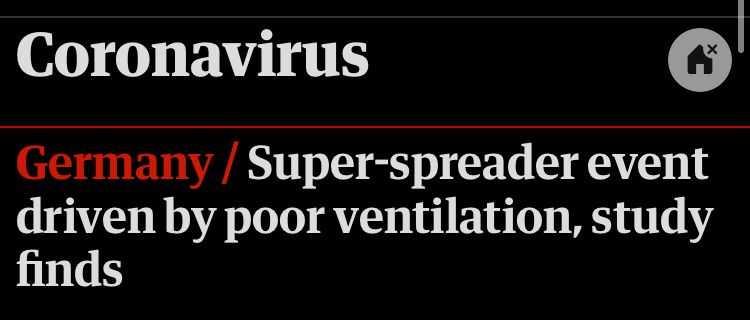 A screenshot from The Guardian app featuring the section name ("Coronavirus") with a small icon of an X over a house, indicating that you can dismiss the entire section from the homepage.