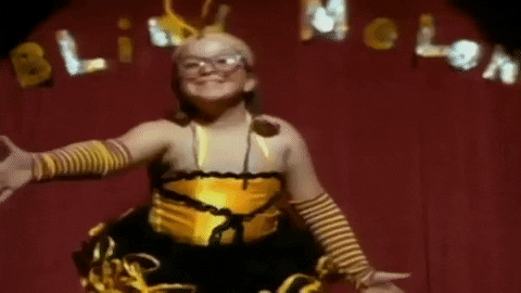 Gif: Bee Girl from Blind Melon's "No Rain" video taking a bow